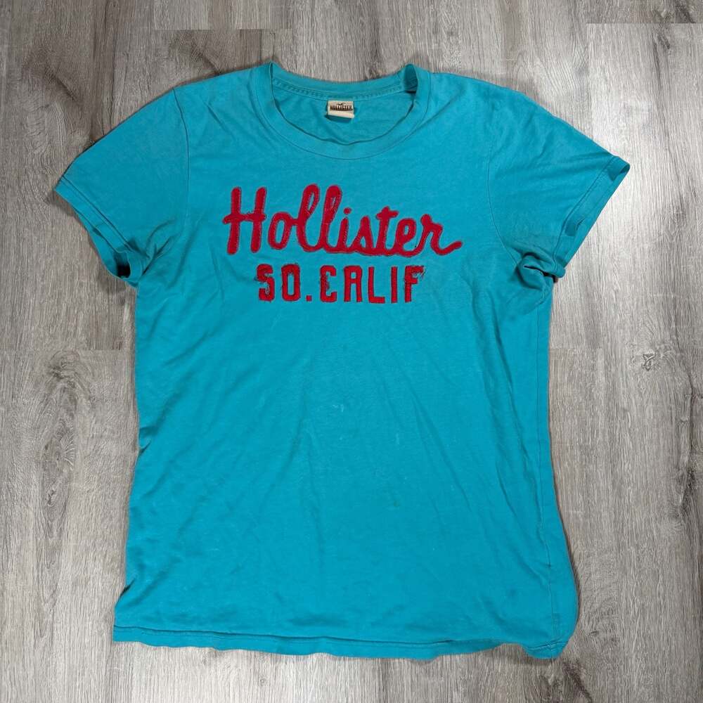 Hollister Women's So. Calif Graphic Crew Neck T-Shirt Teal Blue Medium